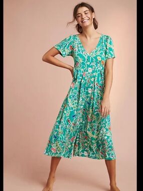 Anthropologie’s Floreat Teal Floral Cropped Jumpsuit with V-Neck